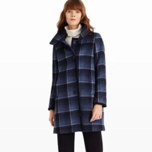 Club Monaco Blue Plaid Italian Wool Coat